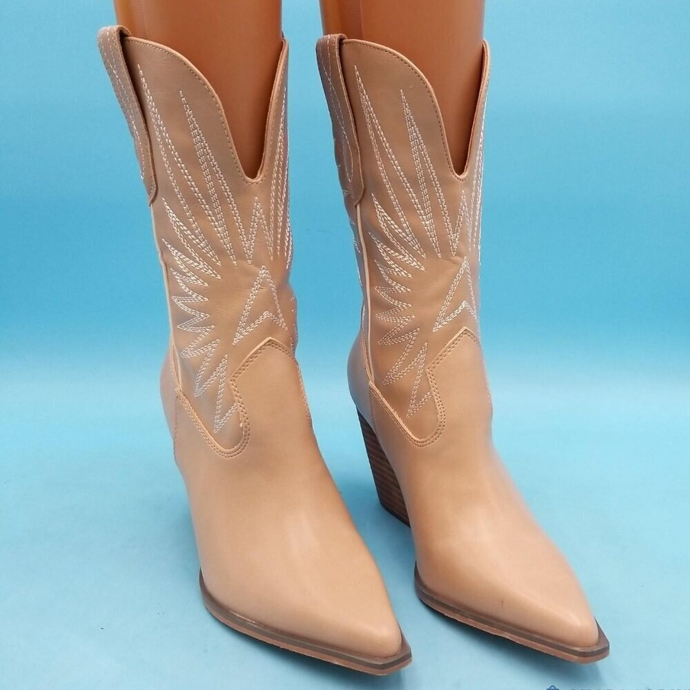 Oasis Society Women’s Western Mid Calf Boots 6.5 Beige Pointed Toe